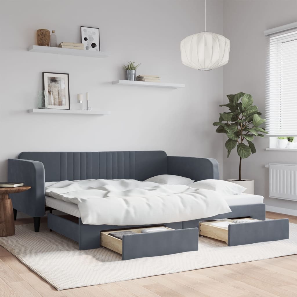 daybed med udtræk og skuffer 100x200 cm velour mørkegrå billede