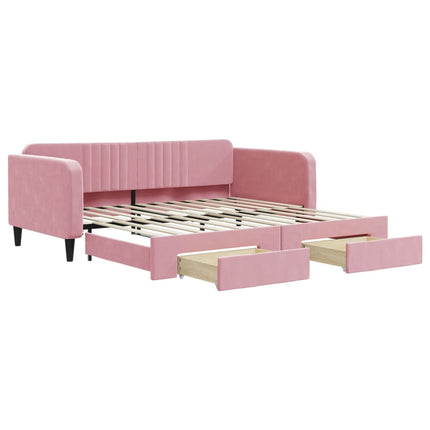 daybed med udtræk og skuffer 100x200 cm velour lyserød