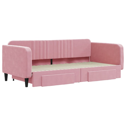 daybed med udtræk og skuffer 100x200 cm velour lyserød