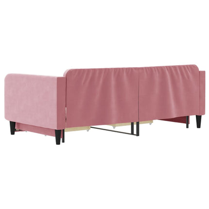 daybed med udtræk og skuffer 100x200 cm velour lyserød