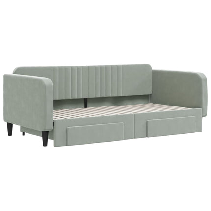 daybed med udtræk og skuffer 90x190 cm velour lysegrå