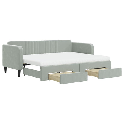 daybed med udtræk og skuffer 80x200 cm velour lysegrå