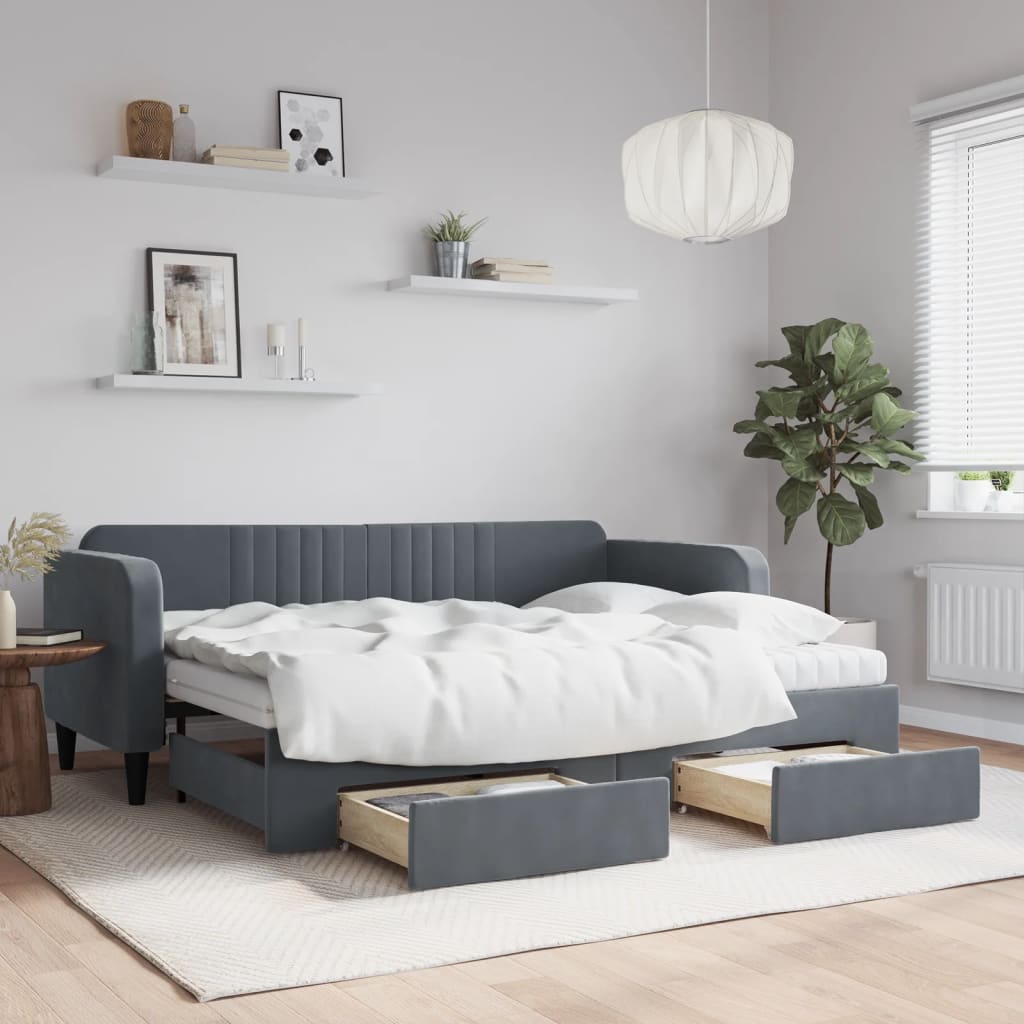 daybed med udtræk og skuffer 80x200 cm velour mørkegrå billede
