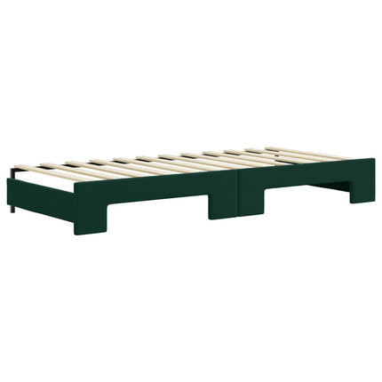 daybed med udtræk og skuffer 80x200 cm velour mørkegrøn