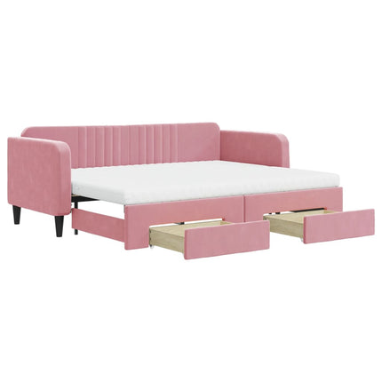 daybed med udtræk og skuffer 80x200 cm velour lyserød