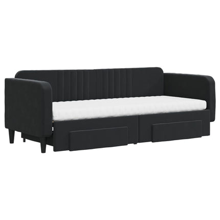 daybed med udtræk og skuffer 80x200 cm velour sort