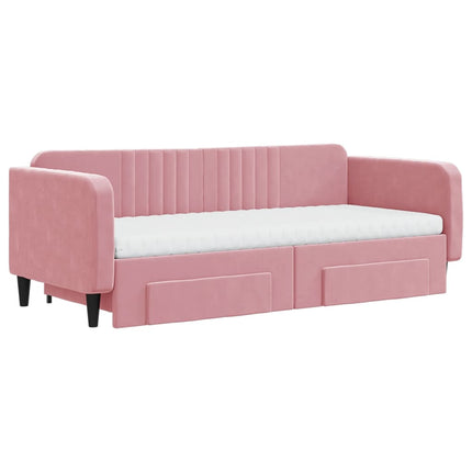 daybed med udtræk og skuffer 90x200 cm velour lyserød