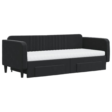 daybed med udtræk og skuffer 90x200 cm velour sort