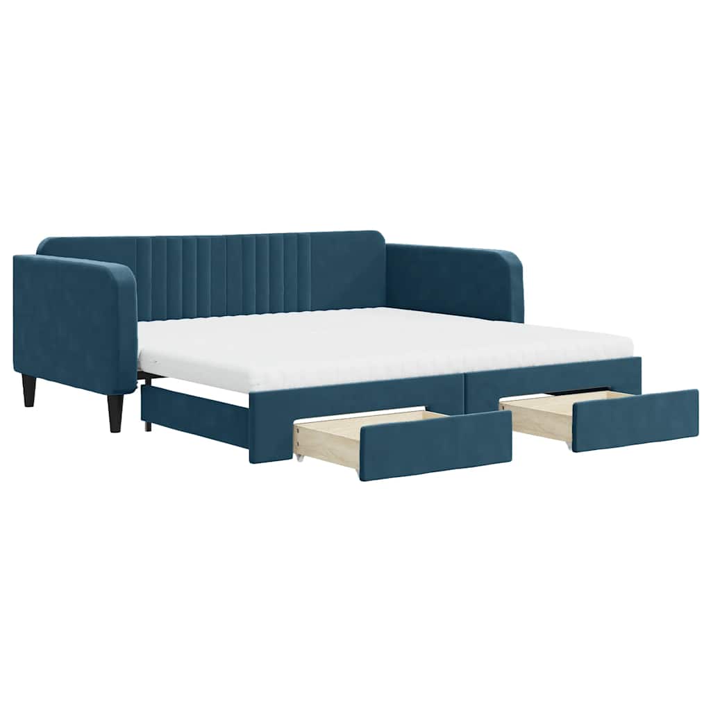 daybed med udtræk og skuffer 100x200 cm velour blå