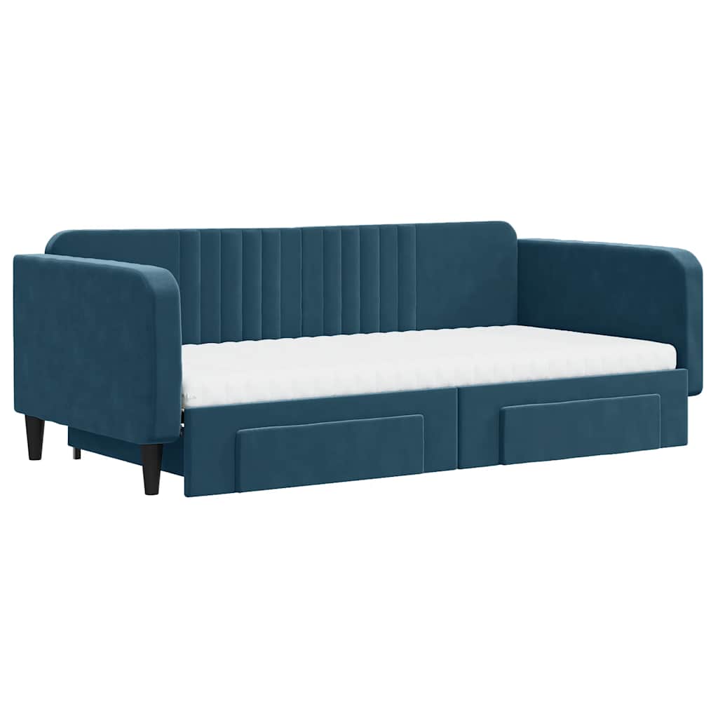 daybed med udtræk og skuffer 100x200 cm velour blå