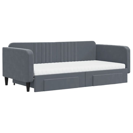 daybed med udtræk og skuffer 100x200 cm velour mørkegrå
