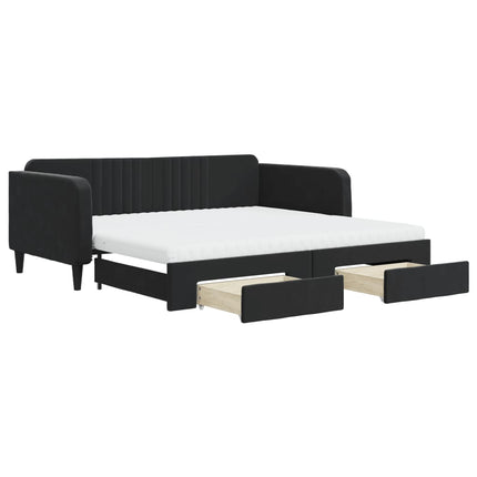 daybed med udtræk og skuffer 100x200 cm velour sort