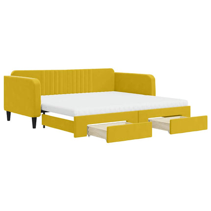 daybed med udtræk og skuffer 100x200 cm velour gul