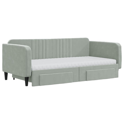daybed med udtræk og skuffer 90x190 cm velour lysegrå