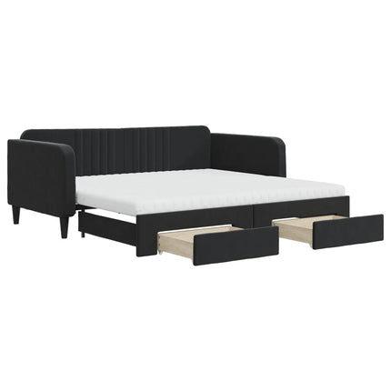 daybed med udtræk og skuffer 90x190 cm velour sort