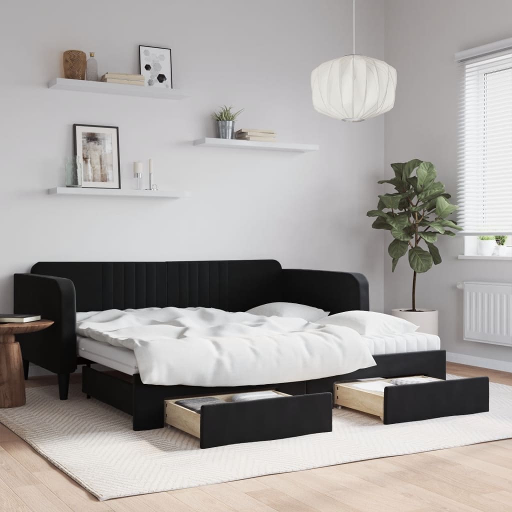 daybed med udtræk og skuffer 90x190 cm velour sort billede