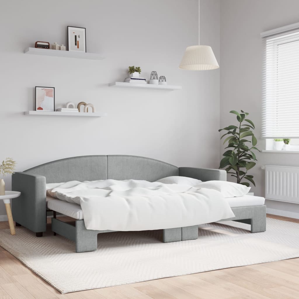 Daybed med udtræk 80×200 cm - stof, lysegrå