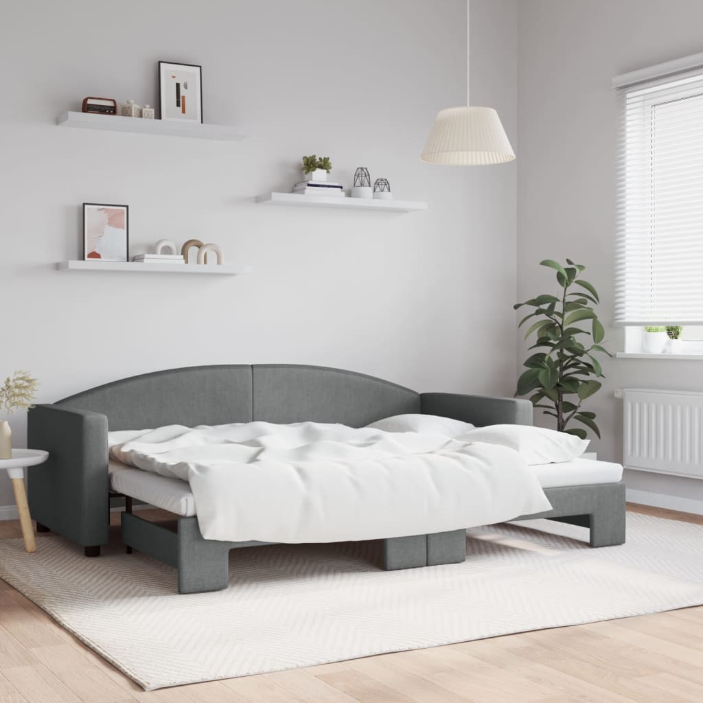 Daybed med udtræk 80×200 cm - stof, mørkegrå