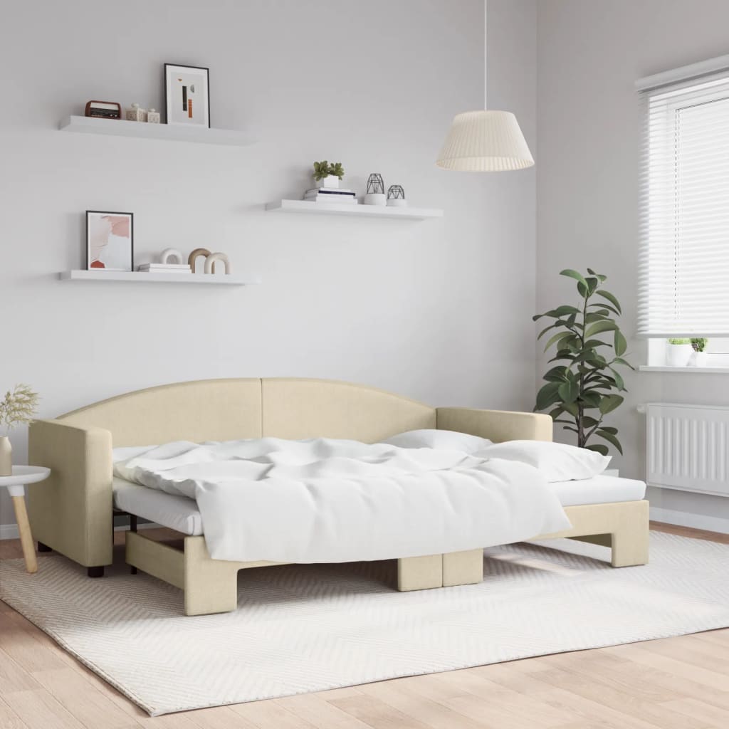 daybed med udtræk 80x200 cm stof cremefarvet billede