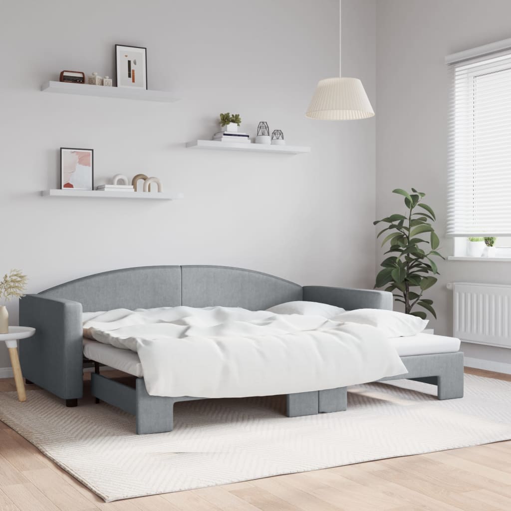 Daybed med udtræk 90x200 cm - stof, lysegrå