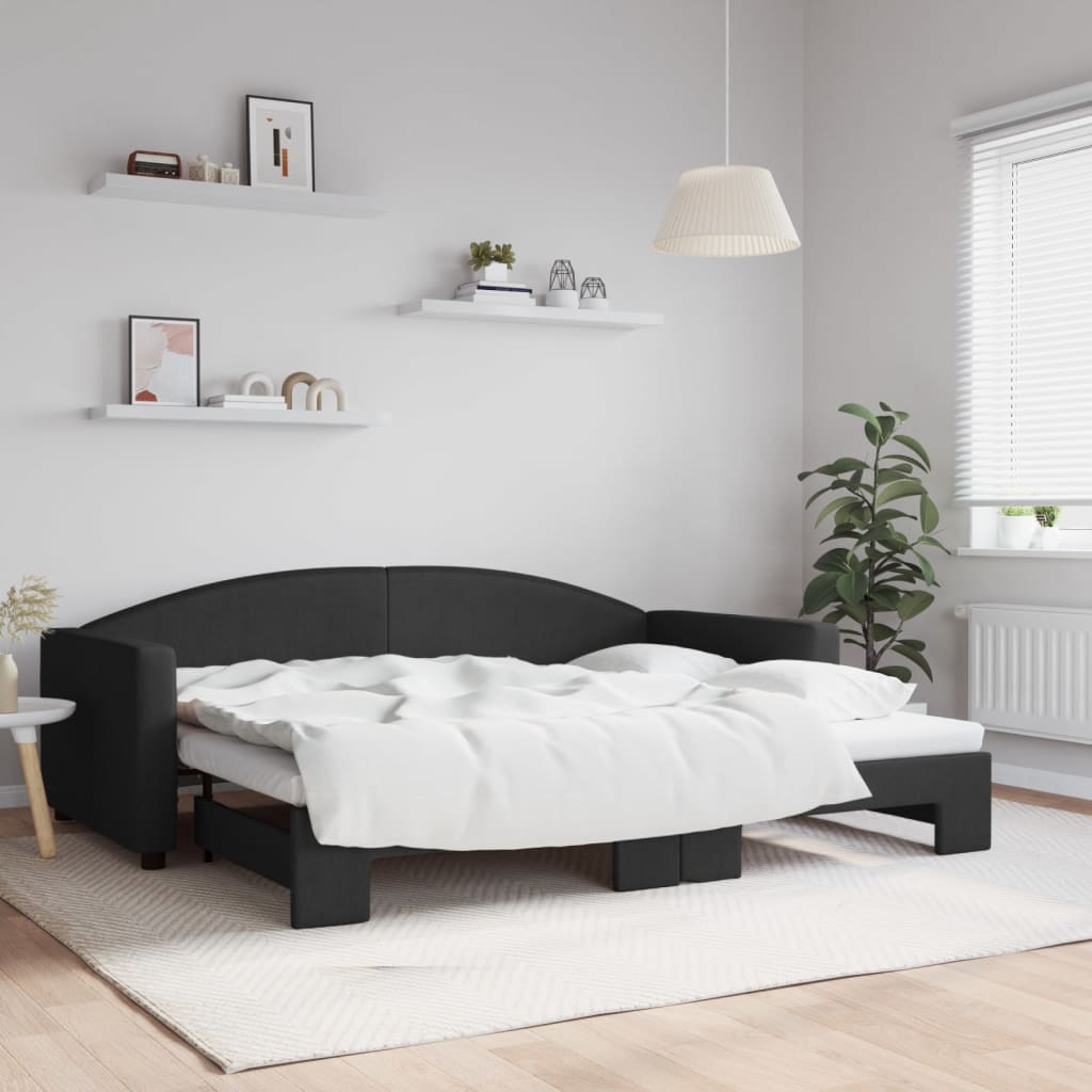 daybed med udtræk 90x200 cm stof sort billede