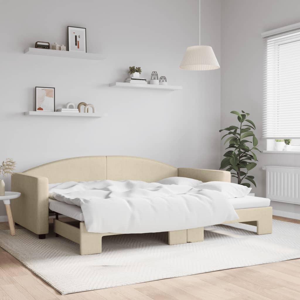 daybed med udtræk 90x200 cm stof cremefarvet billede