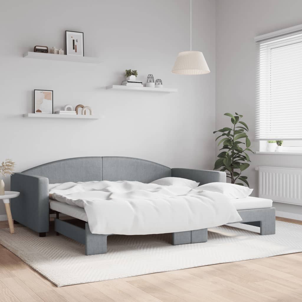 daybed med udtræk 100x200 cm stof lysegrå