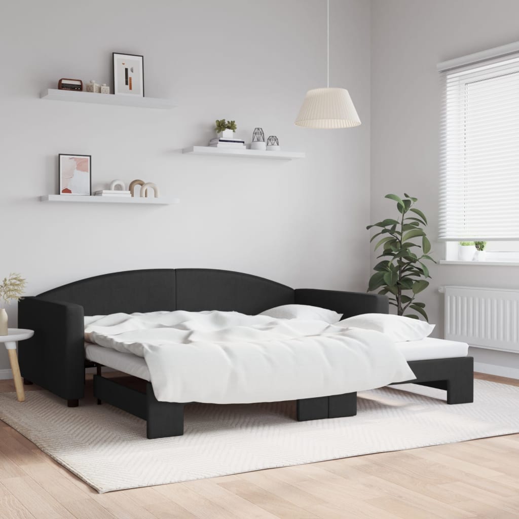 daybed med udtræk 100x200 cm stof sort