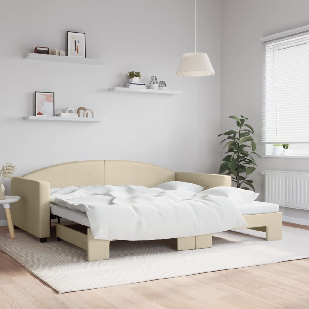 daybed med udtræk 100x200 cm stof cremefarvet