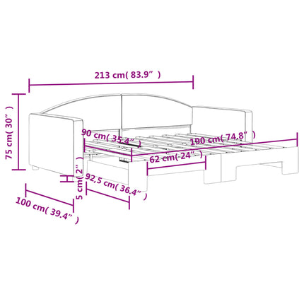 daybed med udtræk 90x190 cm stof sort