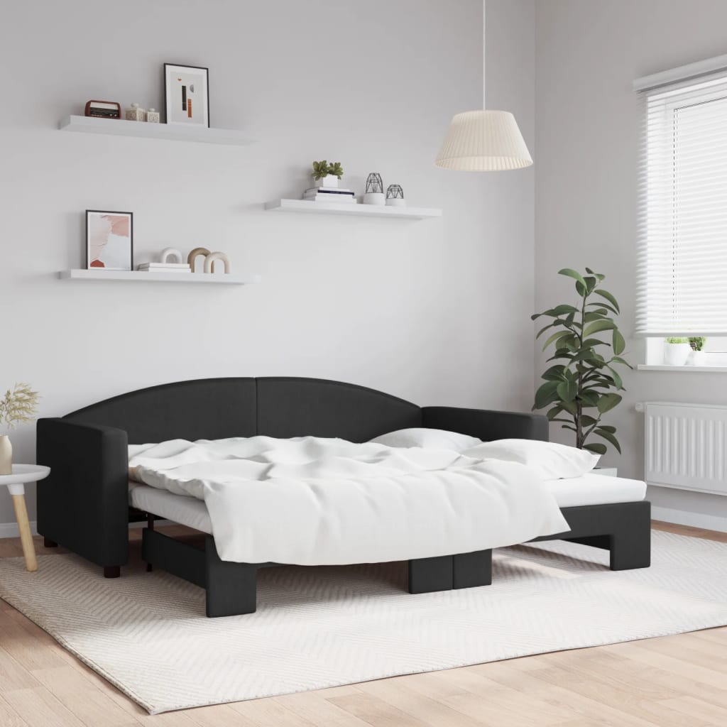 daybed med udtræk 90x190 cm stof sort
