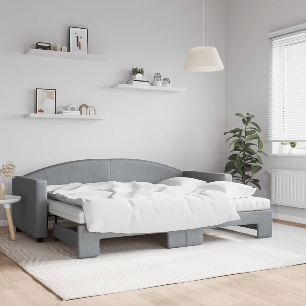 daybed med udtræk og madras 80x200 cm stof lysegrå