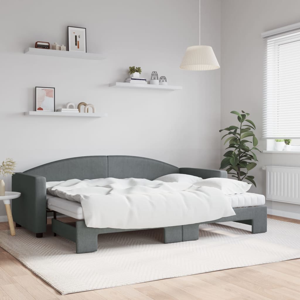 daybed med udtræk og madras 80x200 cm stof mørkegrå billede