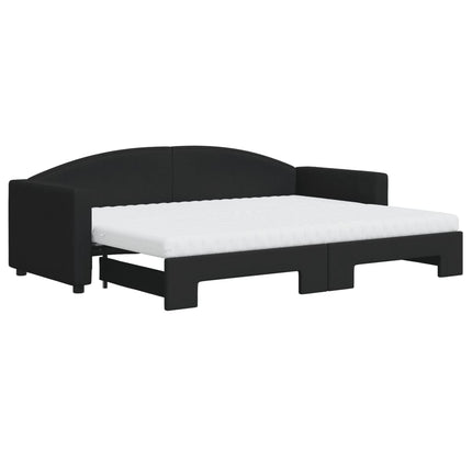 daybed med udtræk og madras 80x200 cm stof sort