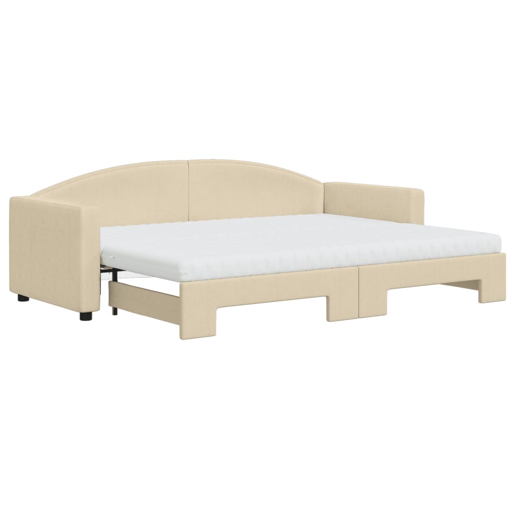 daybed med udtræk og madras 80x200 cm stof cremefarvet