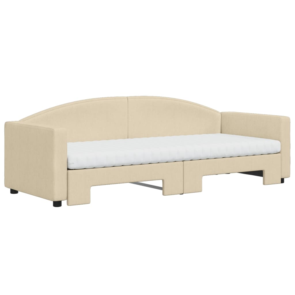 daybed med udtræk og madras 80x200 cm stof cremefarvet