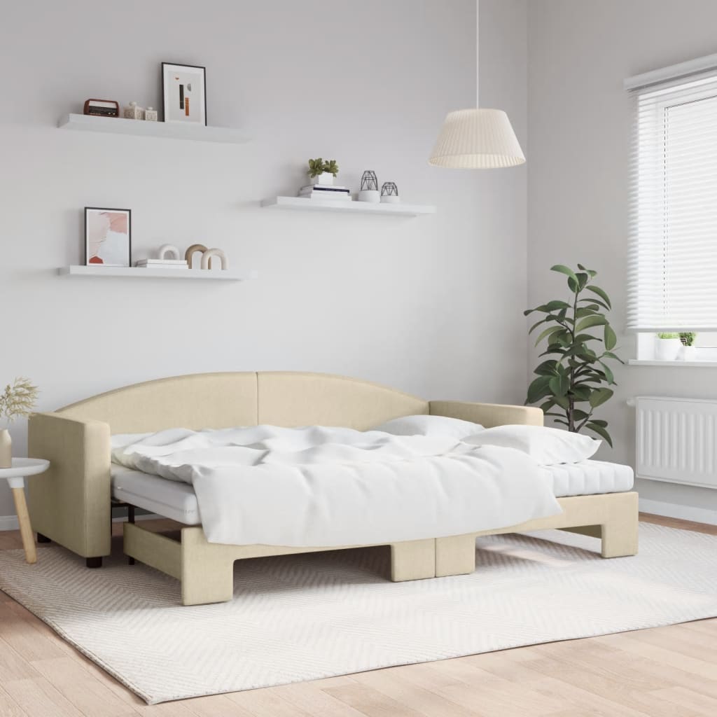 Daybed Stof Farvet Creme - med udtræk og madras / 80 x 200 cm