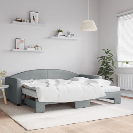 daybed med udtræk og madras 90x200 cm stof lysegrå