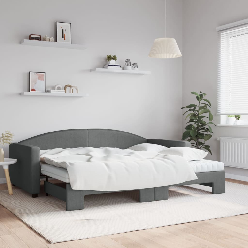 daybed med udtræk og madras 90x200 cm stof mørkegrå