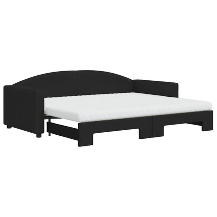 daybed med udtræk og madras 90x200 cm stof sort