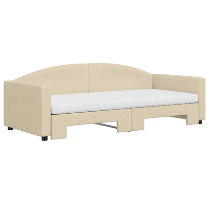 daybed med udtræk og madras 90x200 cm stof cremefarvet