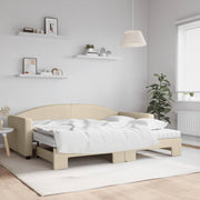 daybed med udtræk og madras 90x200 cm stof cremefarvet