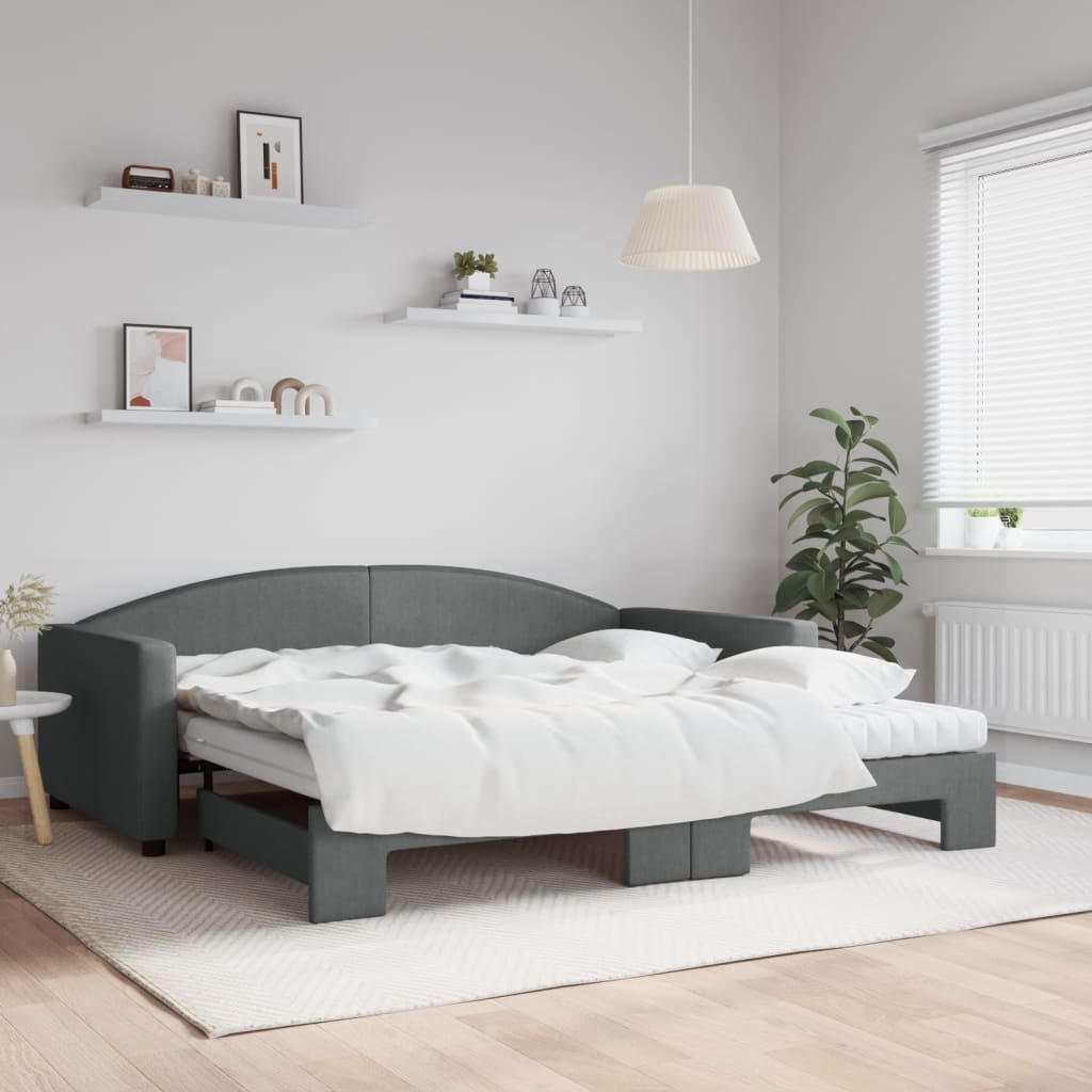 daybed med udtræk og madras 100x200 cm stof mørkegrå