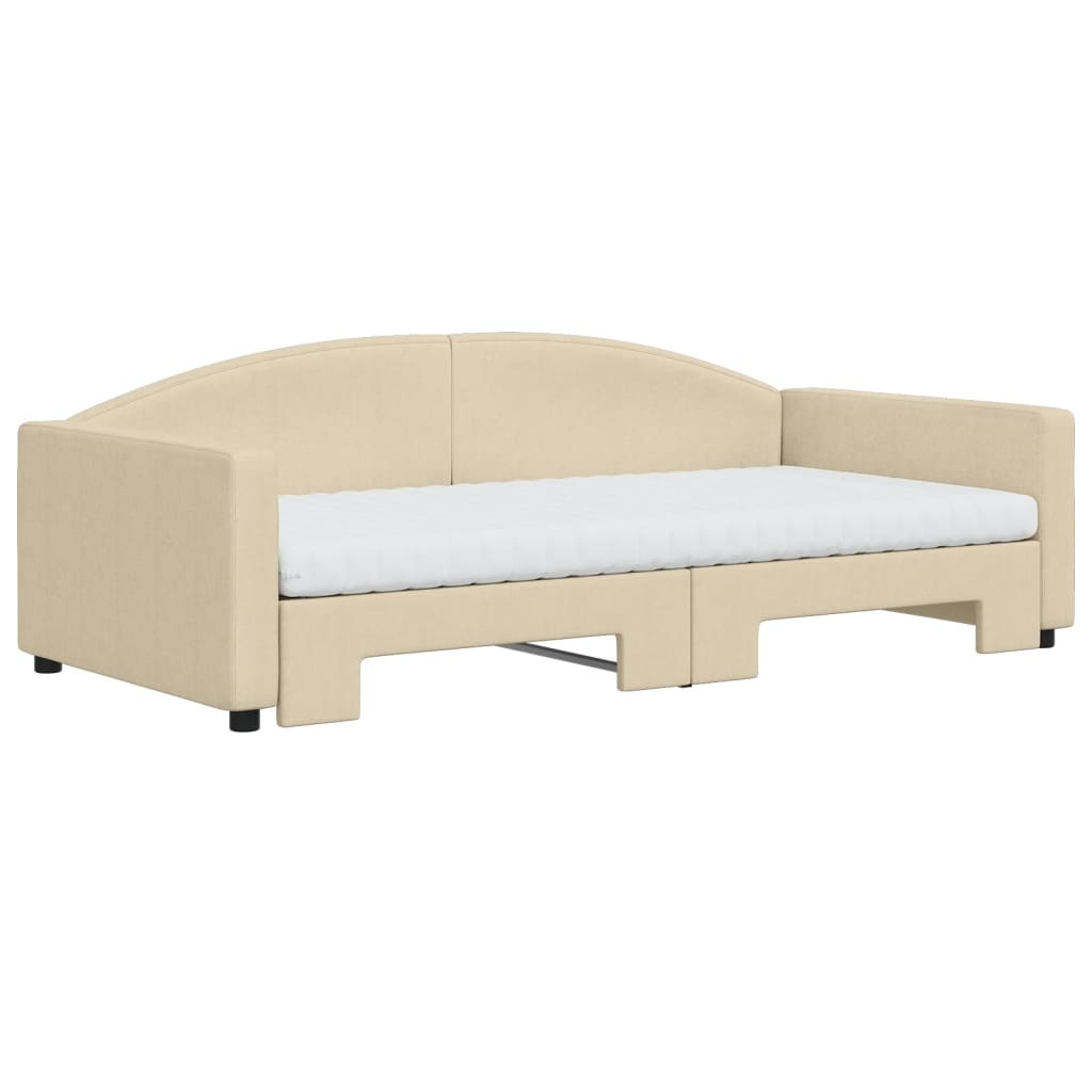 daybed med udtræk og madras 100x200 cm stof cremefarvet