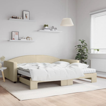 daybed med udtræk og madras 100x200 cm stof cremefarvet