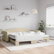 daybed med udtræk og madras 100x200 cm stof cremefarvet