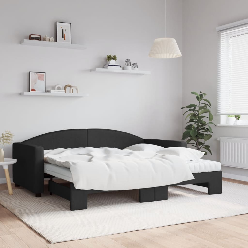 daybed med udtræk og madras 90x190 cm stof sort