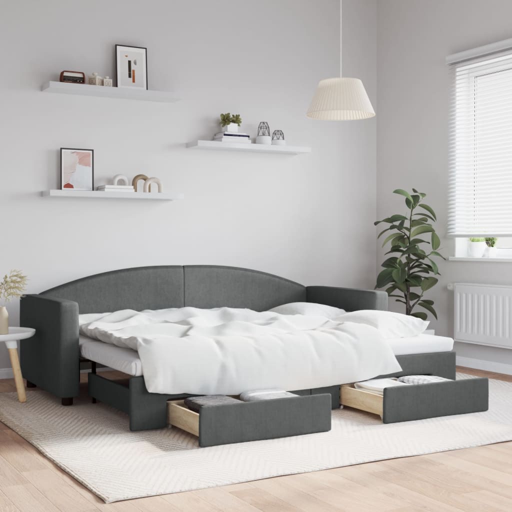 Daybed med udtræk og skuffer 80×200 cm - stof, mørkegrå