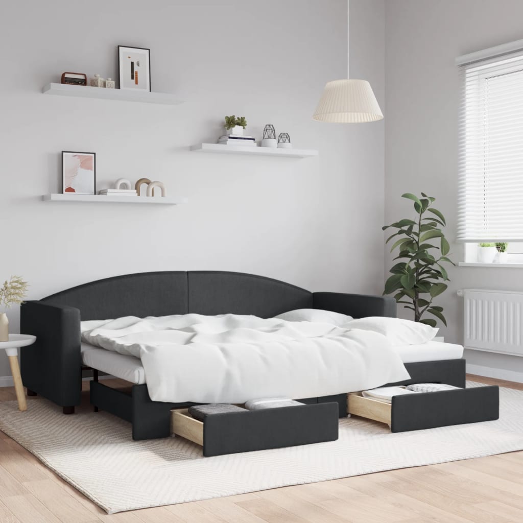 daybed med udtræk og skuffer 80x200 cm stof sort