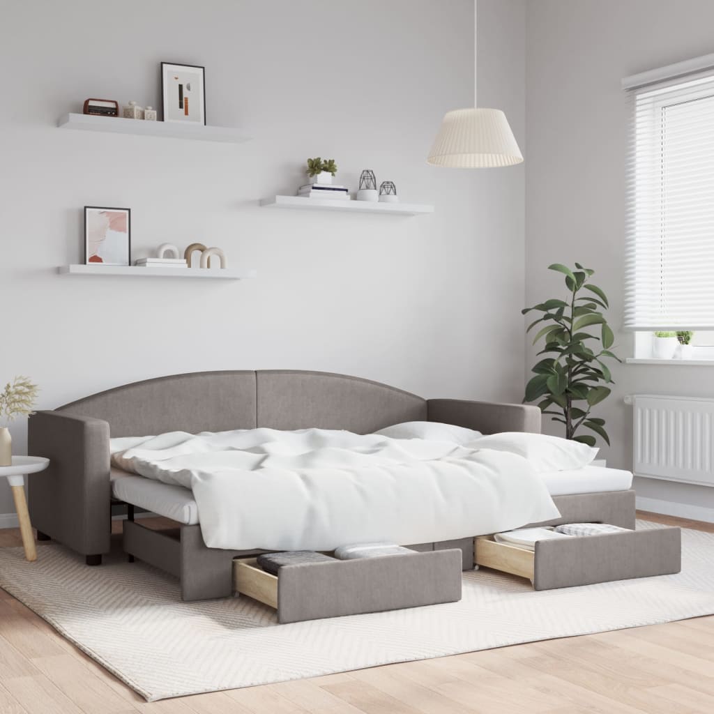 Daybed med udtræk og skuffer 80×200 cm - stof gråbrun